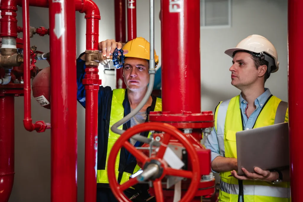 engineers inspecting fire pump