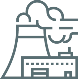 industrial building icon in grey with smoke kauffman co fire protection