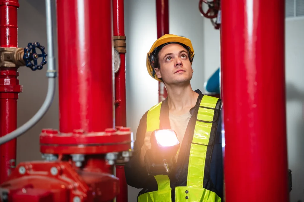 Man testing Fire Sprinkler System